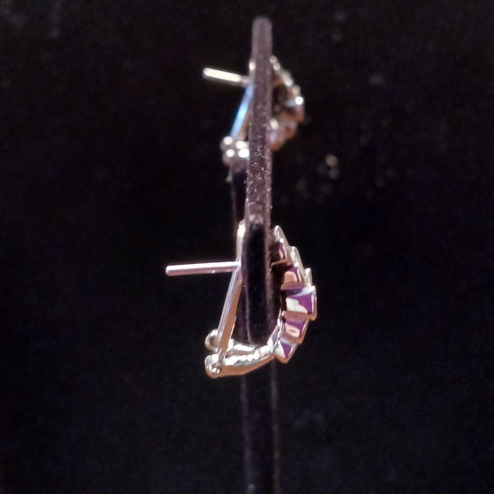 14k White Gold Diamond Baguette Earrings - Picture 5 of 8